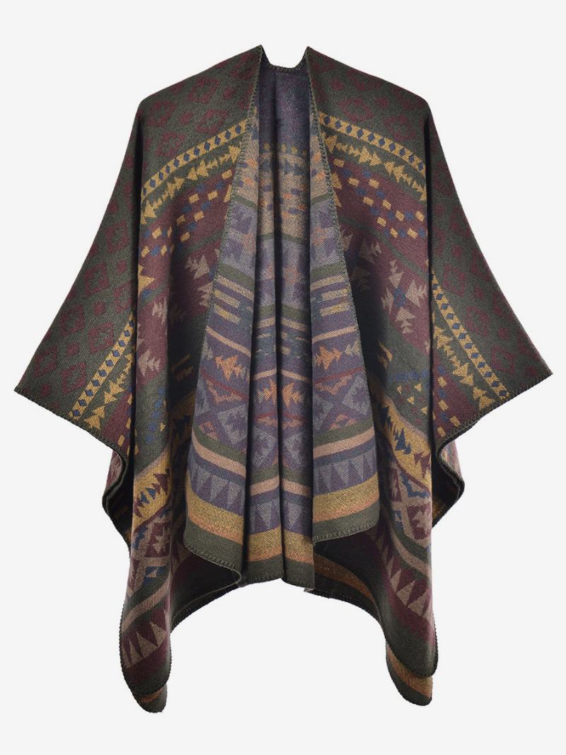 Γυναικείο Ακρωτήριο Bohemian Geometric Oversized Φθινοπωρινό Χειμερινό Πόντσο - Πράσινο