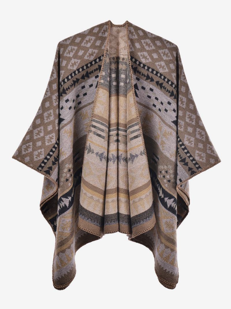 Γυναικείο Ακρωτήριο Bohemian Geometric Oversized Φθινοπωρινό Χειμερινό Πόντσο - Χακί