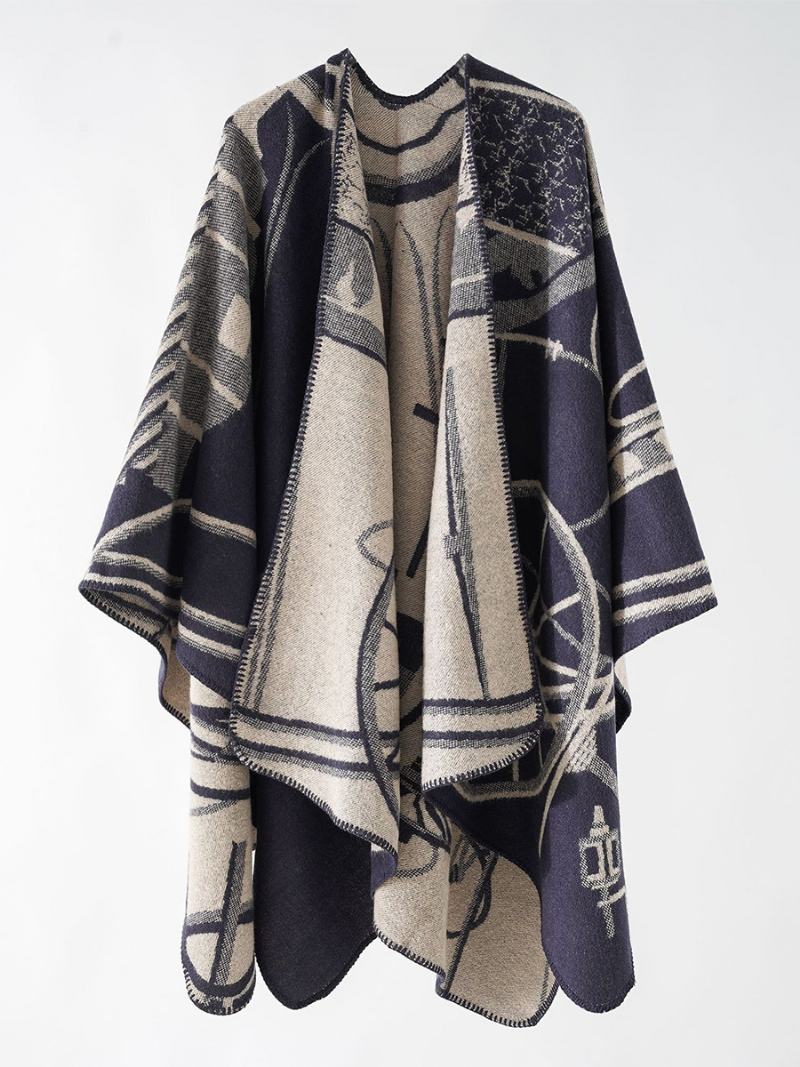 Γυναικείο Δίχρωμο Poncho Daily Casual Elegant Cape - Dark Navy