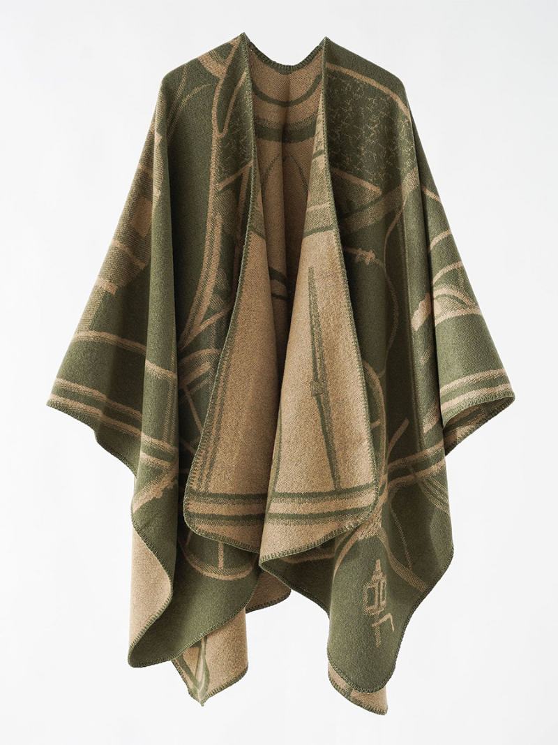 Γυναικείο Δίχρωμο Poncho Daily Casual Elegant Cape - Hunter Green