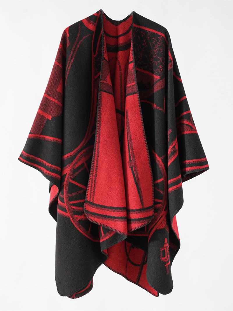 Γυναικείο Δίχρωμο Poncho Daily Casual Elegant Cape - Κόκκινο