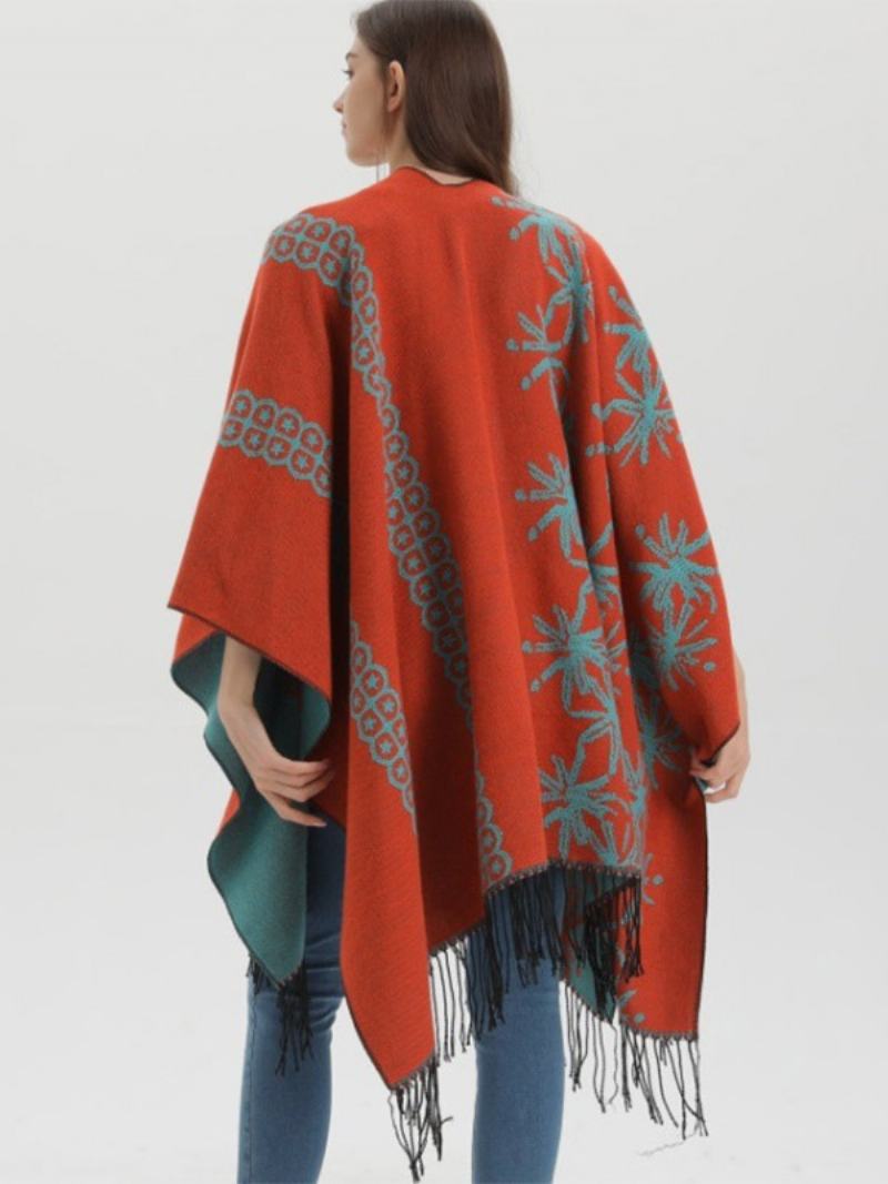 Γυναικείο Κάλυμμα Cape Oversized Ethnic Style Fall Winter Poncho - Πορτοκαλί