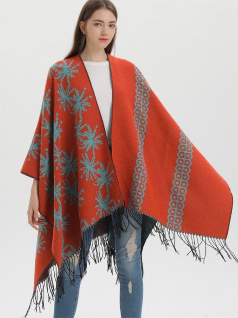 Γυναικείο Κάλυμμα Cape Oversized Ethnic Style Fall Winter Poncho - Πορτοκαλί