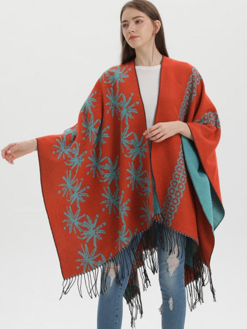 Γυναικείο Κάλυμμα Cape Oversized Ethnic Style Fall Winter Poncho - Πορτοκαλί