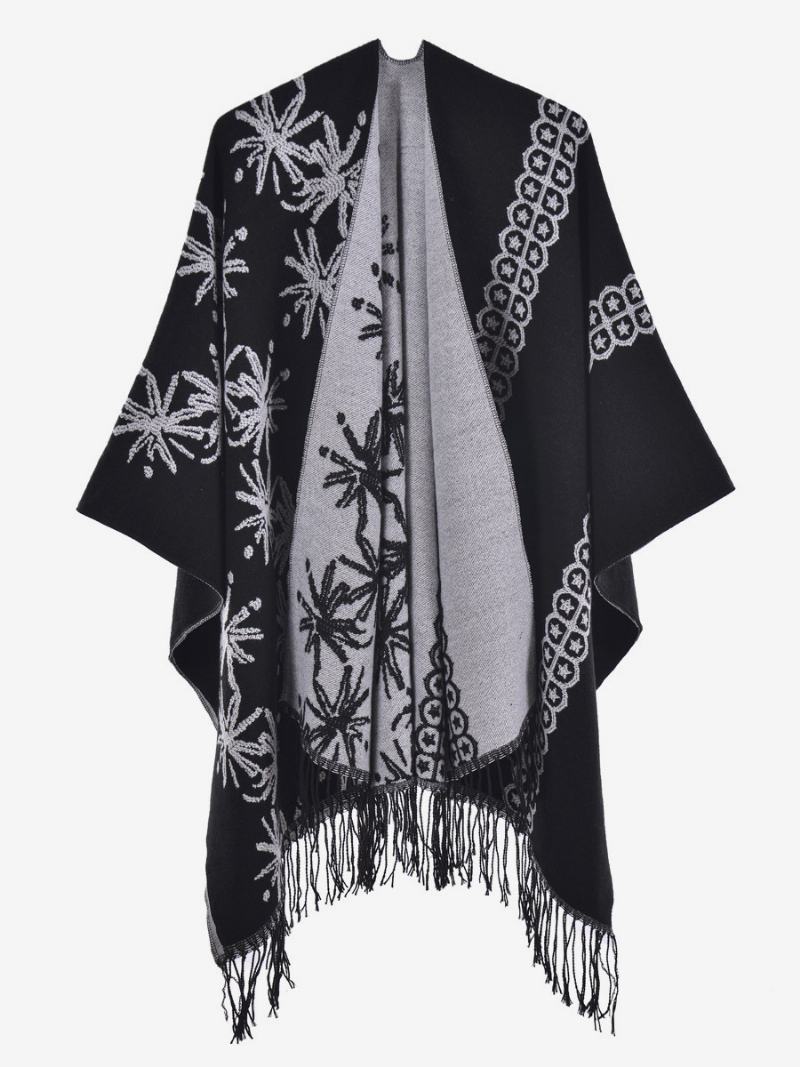 Γυναικείο Κάλυμμα Cape Oversized Ethnic Style Fall Winter Poncho - Μαύρο