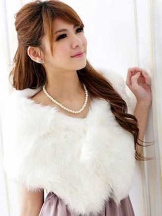 Γυναικείο Λευκό Σάλι Γάμου Faux Fur Stole Fluffy Bridal Wrap Ανασηκώνοντας Τους Ώμους