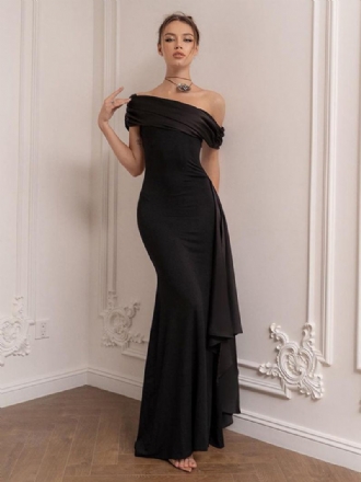 Γυναικείο Μαύρο Φόρεμα Prom One Shoulder Πλισέ Ασύμμετρο Cabrio Maxi Φορέματα