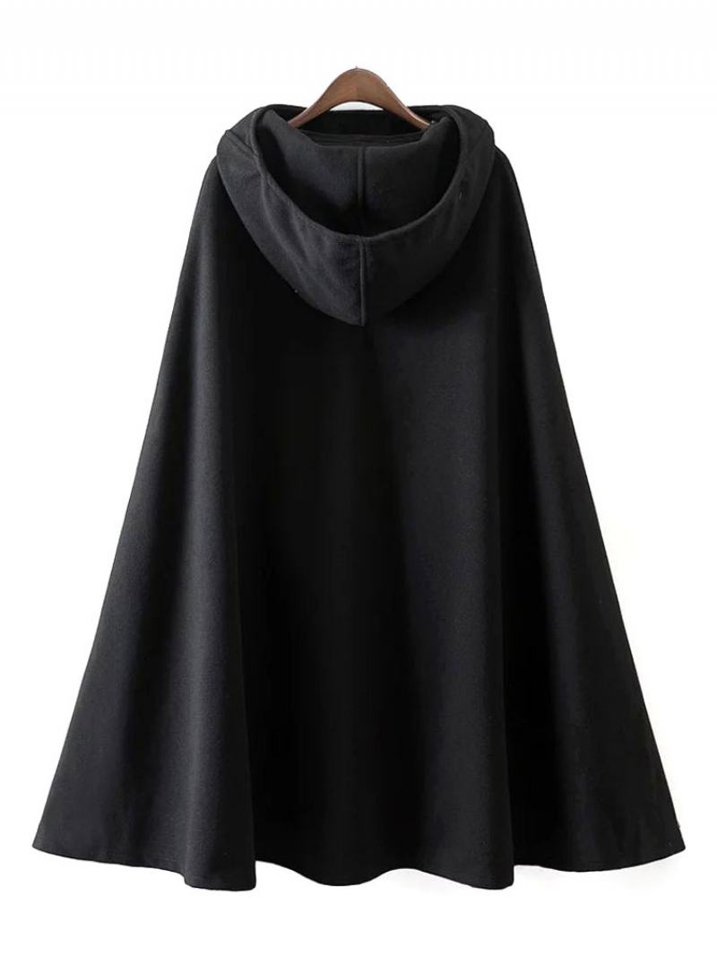 Γυναικείο Παλτό Cape Hoodie Jacket Poncho - Μαύρο