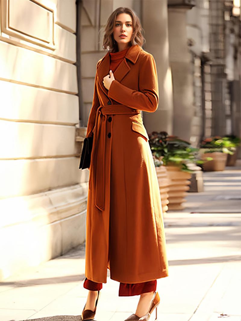 Γυναικείο Παλτό Coffee Brown Turndown Collar Winter Wrap Coat