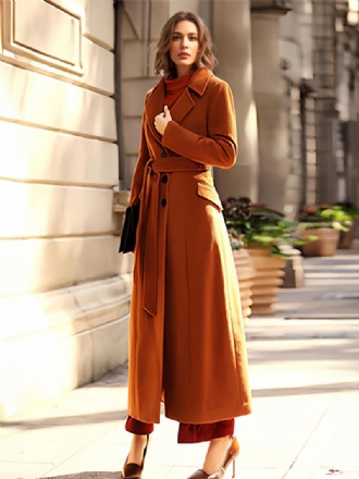 Γυναικείο Παλτό Coffee Brown Turndown Collar Winter Wrap Coat