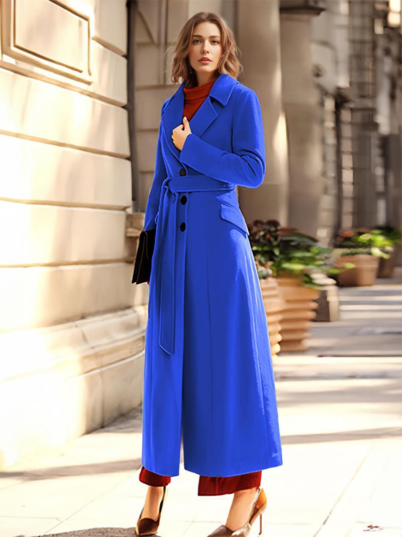 Γυναικείο Παλτό Coffee Brown Turndown Collar Winter Wrap Coat - Royal Blue