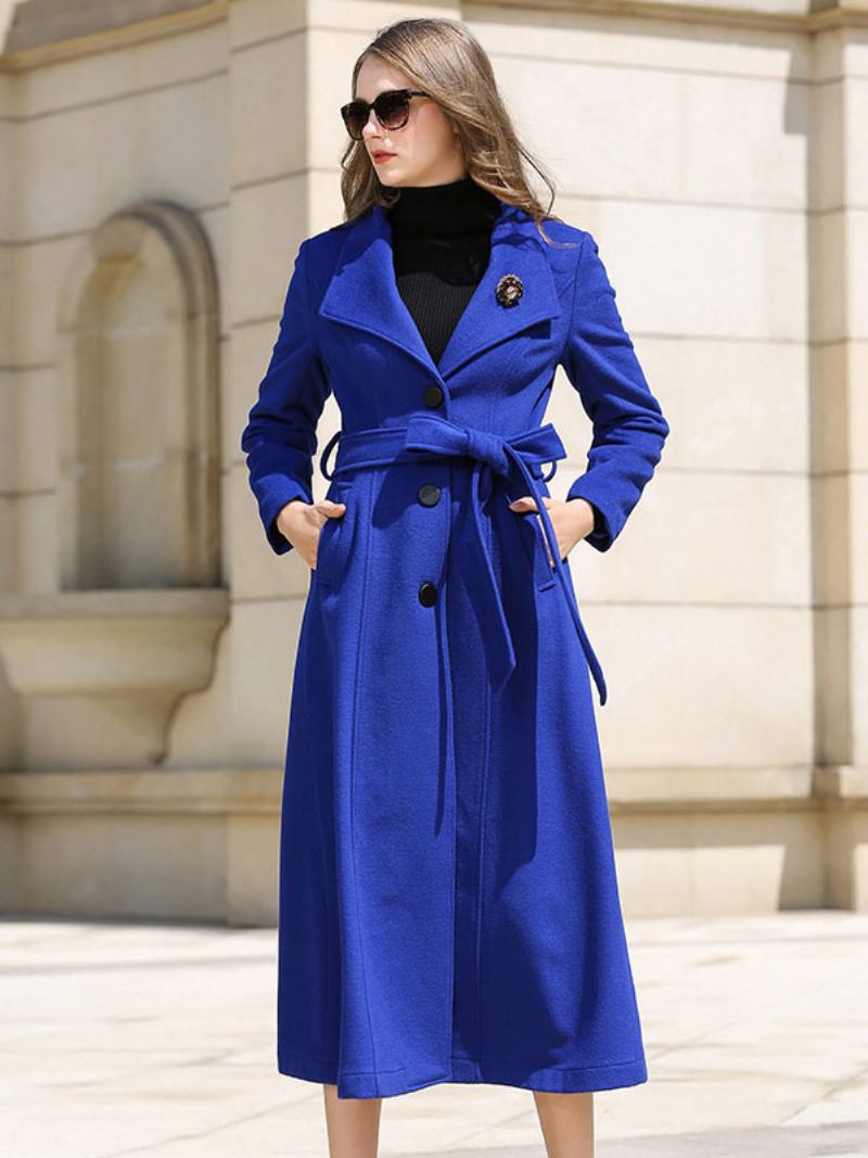 Γυναικείο Παλτό Royal Blue Shash Χειμερινά Μάλλινα Εξωτερικά Ενδύματα - Μπλε Ρουά