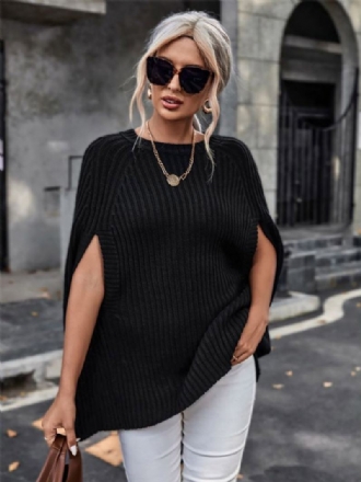 Γυναικείο Πλεκτό Poncho Jewel Neck Μαύρο Φθινοπωρινό Ακρωτήριο