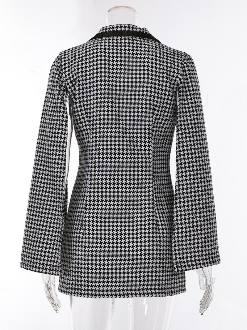 Γυναικείο Σακάκι Houndstooth Blazer V-λαιμόκοψη Μακρυμάνικο Business Casual Jacket - Μαύρος