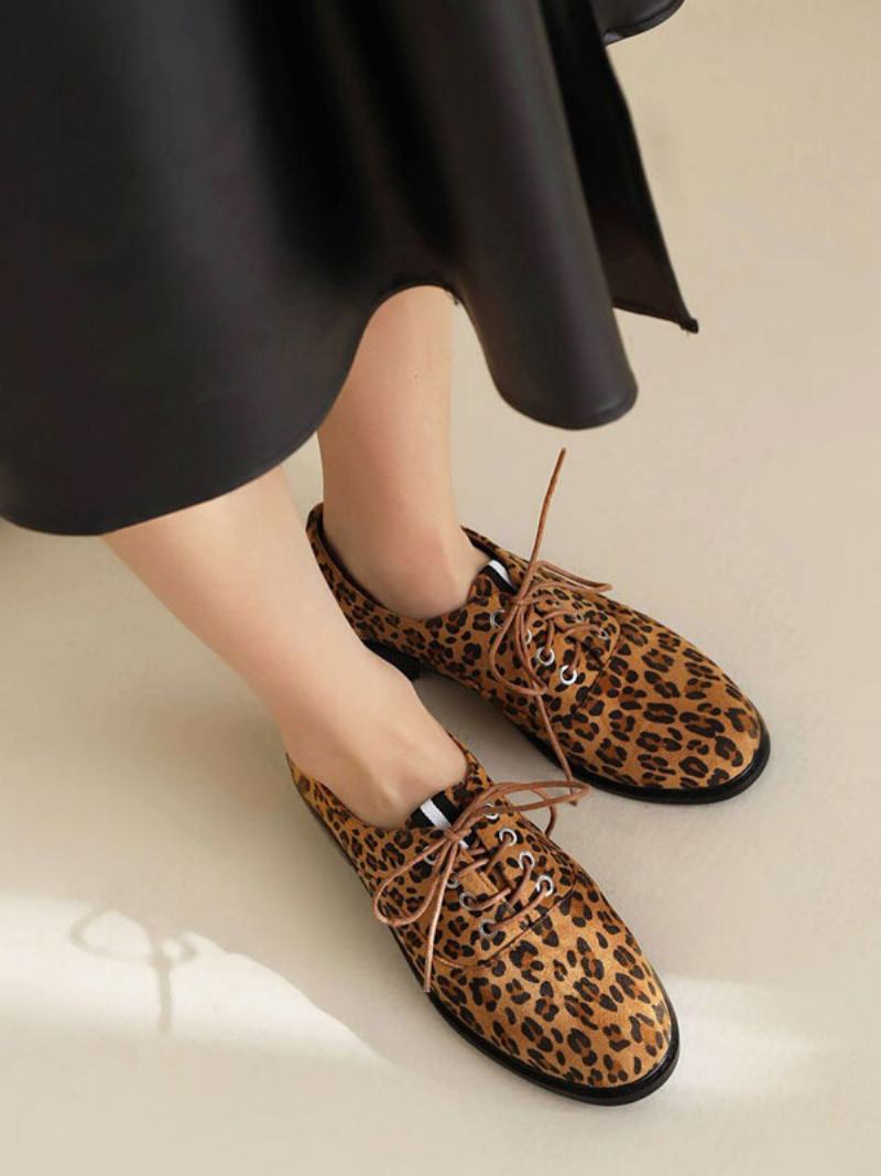 Γυναικείο Στρογγυλό Δάχτυλο Puppy Heel Micro Suede Upper Oxfords - Καφέ Καφέ