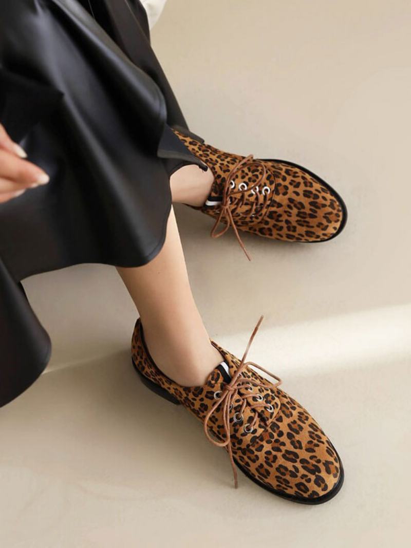 Γυναικείο Στρογγυλό Δάχτυλο Puppy Heel Micro Suede Upper Oxfords - Καφέ Καφέ