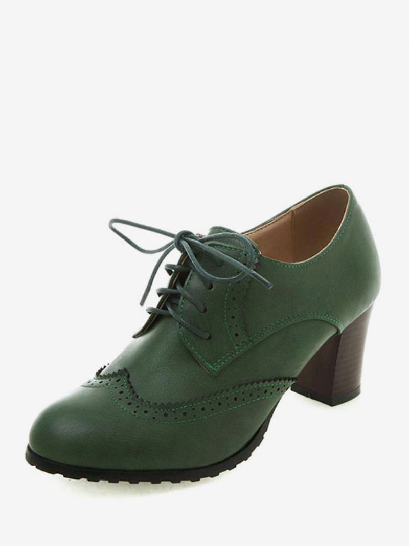 Γυναικείο Τακούνι Lace Up Wingtips Oxfords - Πράσινο