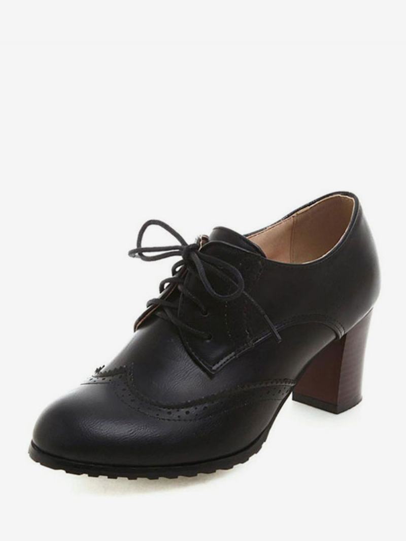 Γυναικείο Τακούνι Lace Up Wingtips Oxfords - Μαύρο