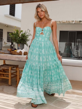 Γυναικείο Φόρεμα A-line Spaghetti Λουράκια Cutout Tiered Resort Casual Καλοκαιρινά Μάξι Φορέματα