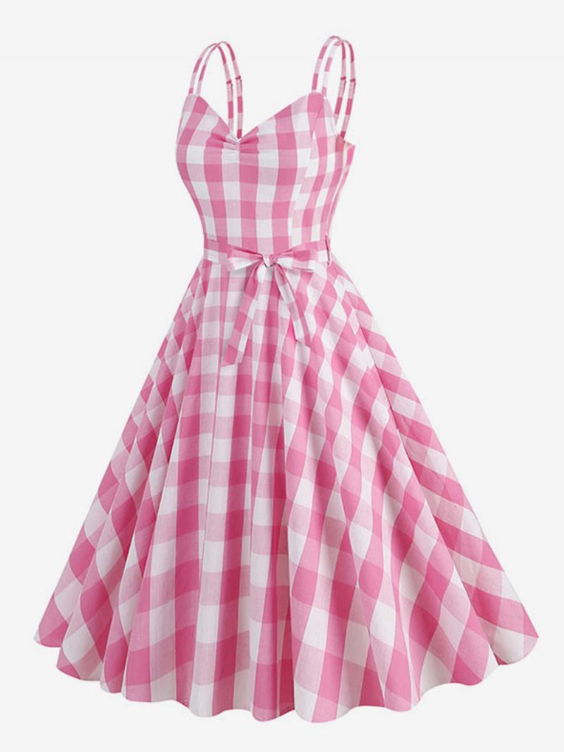 Γυναικείο Φόρεμα Barbie Gingham 1950 Audrey Hepburn Αμάνικο Vintage - Ροζ