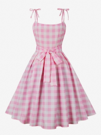 Γυναικείο Φόρεμα Barbie Pink Gingham 1950 Audrey Hepburn Αμάνικο Καρό Vintage