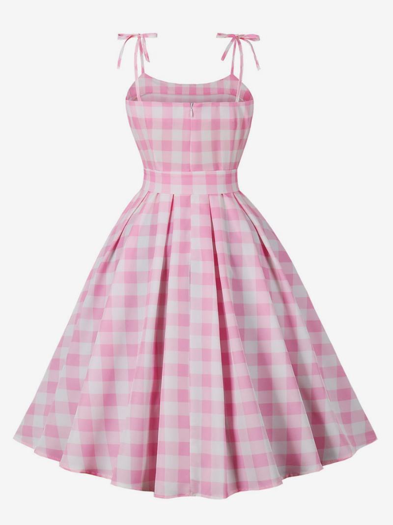 Γυναικείο Φόρεμα Barbie Pink Gingham 1950 Audrey Hepburn Αμάνικο Καρό Vintage - Ροζ