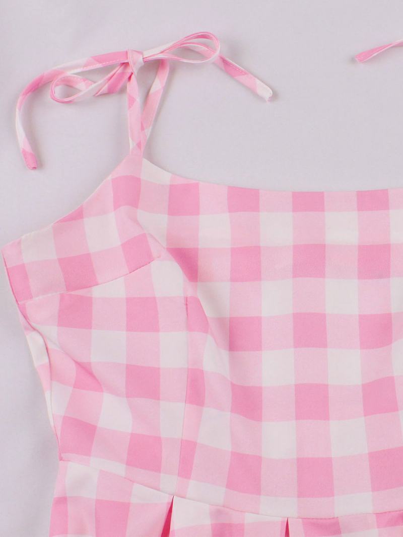 Γυναικείο Φόρεμα Barbie Pink Gingham 1950 Audrey Hepburn Αμάνικο Καρό Vintage - Ροζ