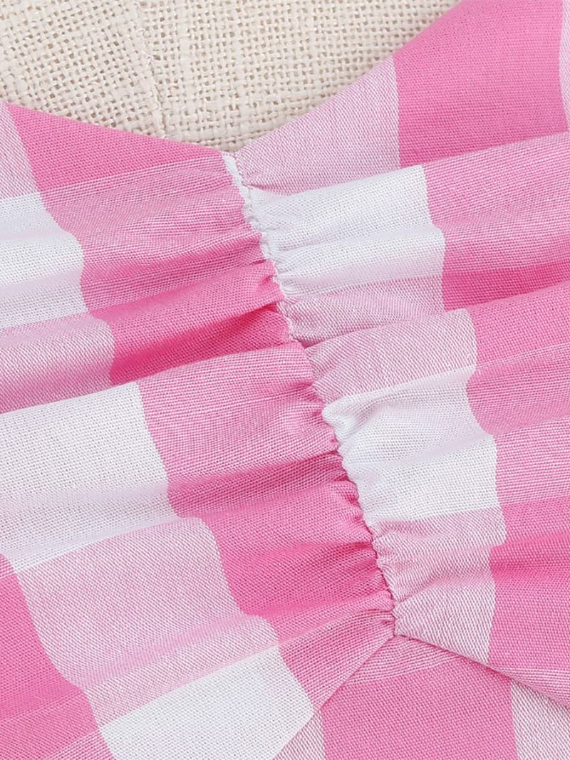 Γυναικείο Φόρεμα Barbie Pink Gingham 1950 Με Πλισέ Τιράντες Καρό Vintage - Ροζ