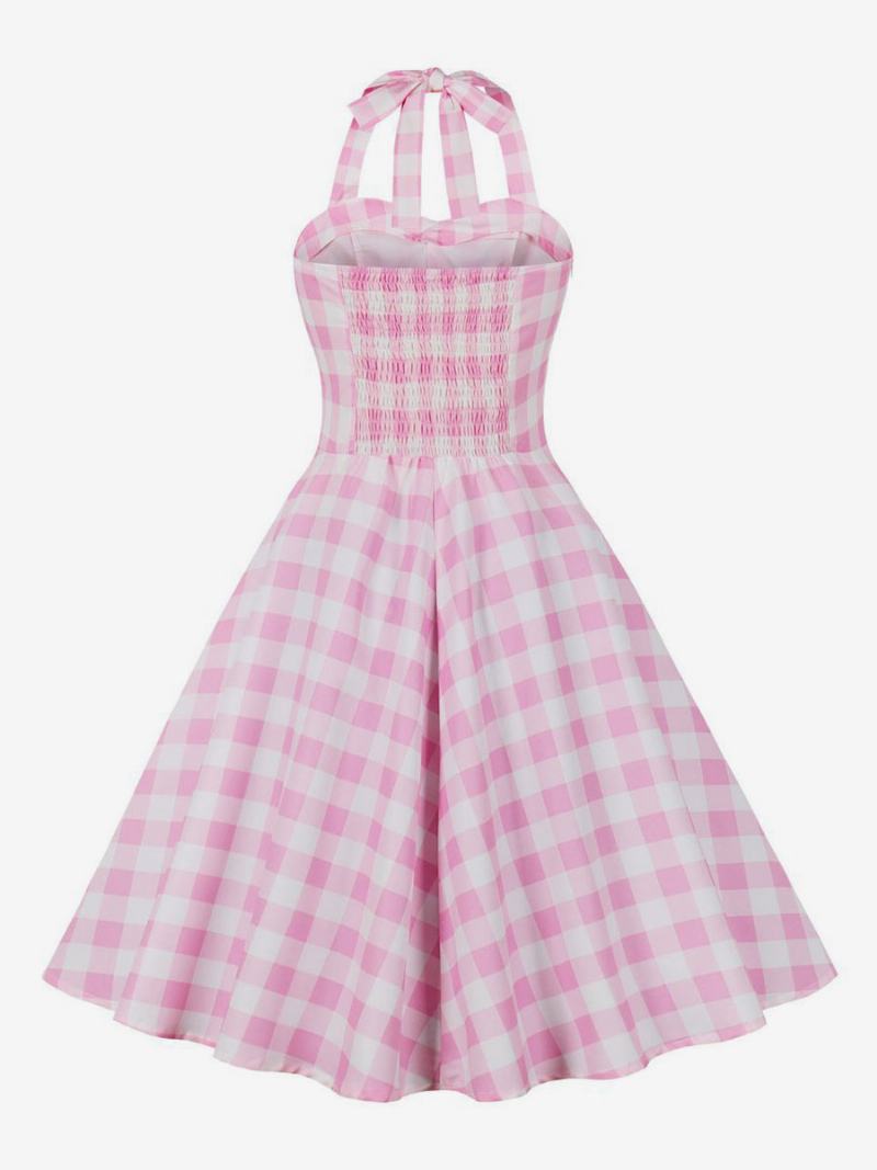 Γυναικείο Φόρεμα Barbie Pink Gingham Vintage Midi Halter Της Δεκαετίας Του 1950 - Ροζ