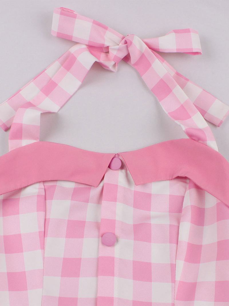 Γυναικείο Φόρεμα Barbie Pink Gingham Vintage Midi Halter Της Δεκαετίας Του 1950 - Ροζ