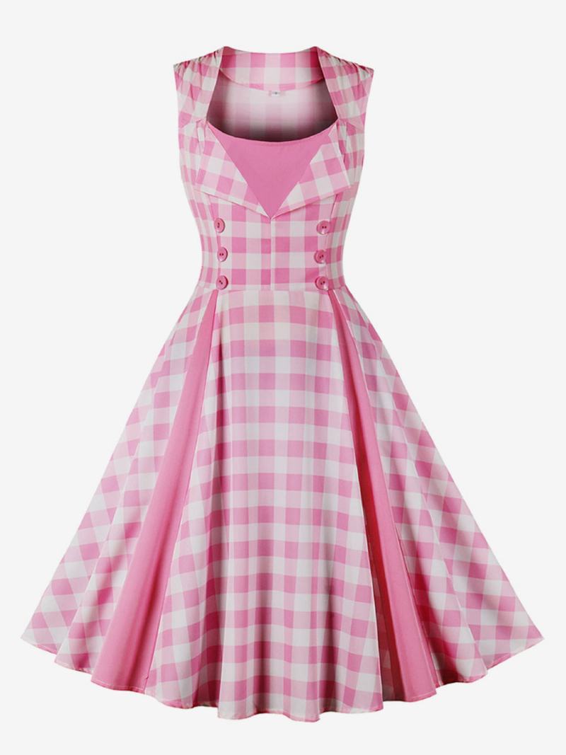 Γυναικείο Φόρεμα Barbie Pink Gingham Vintage Της Δεκαετίας Του 1950 Audrey Hepburn Swing