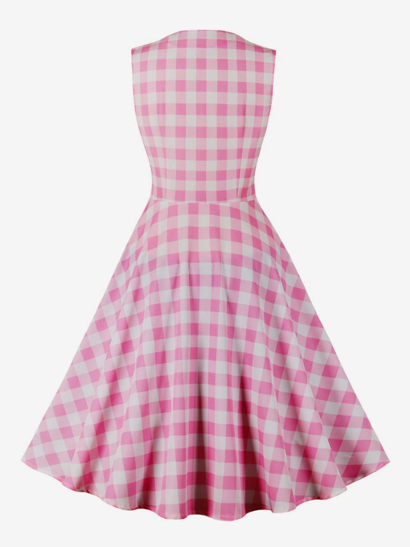 Γυναικείο Φόρεμα Barbie Pink Gingham Vintage Της Δεκαετίας Του 1950 Audrey Hepburn Swing - Ροζ