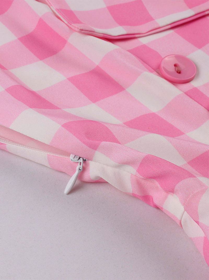 Γυναικείο Φόρεμα Barbie Pink Gingham Vintage Της Δεκαετίας Του 1950 Audrey Hepburn Swing - Ροζ