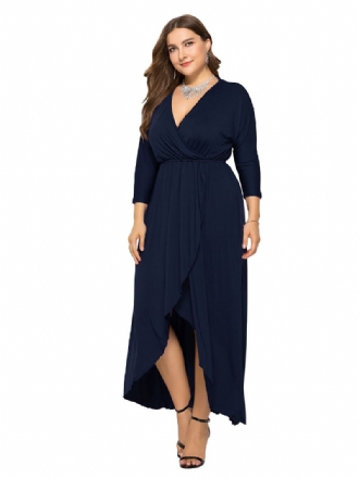 Γυναικείο Φόρεμα Maxi Plus Size Beep Μπλε Μακρυμάνικο Με Λαιμόκοψη V Υπερμεγέθη Μακρύ