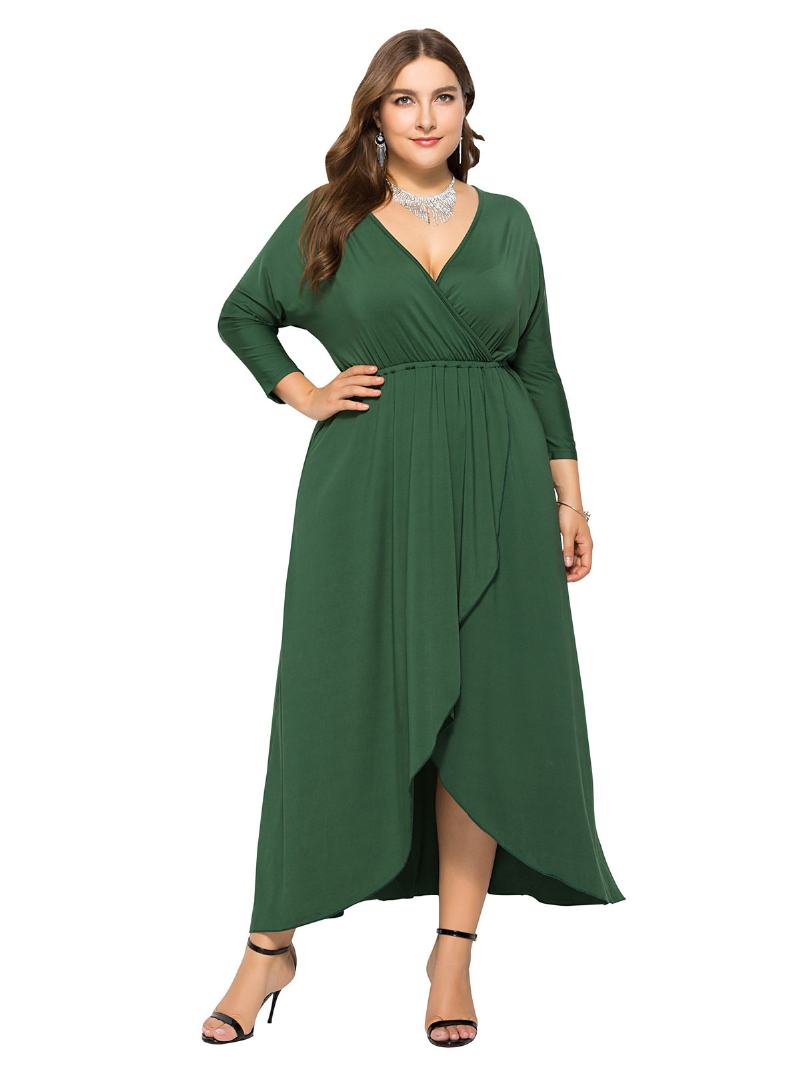 Γυναικείο Φόρεμα Maxi Plus Size Beep Μπλε Μακρυμάνικο Με Λαιμόκοψη V Υπερμεγέθη Μακρύ - Πράσινο