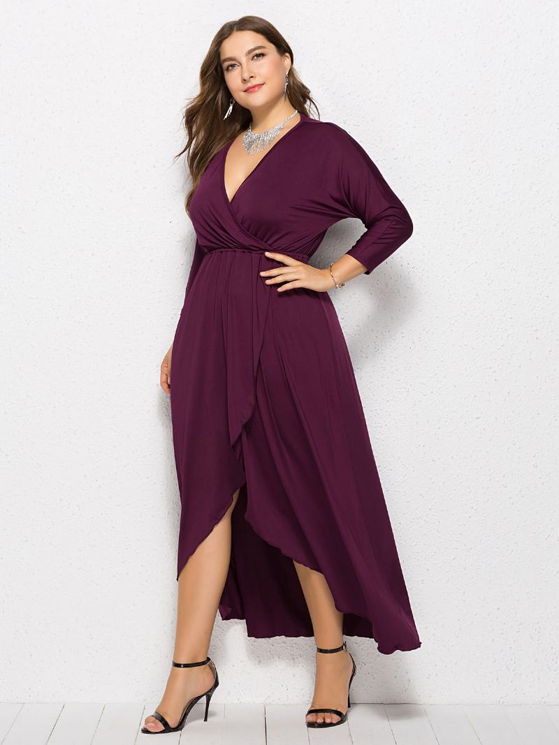 Γυναικείο Φόρεμα Maxi Plus Size Beep Μπλε Μακρυμάνικο Με Λαιμόκοψη V Υπερμεγέθη Μακρύ - Φούξια