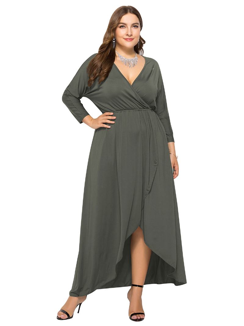 Γυναικείο Φόρεμα Maxi Plus Size Beep Μπλε Μακρυμάνικο Με Λαιμόκοψη V Υπερμεγέθη Μακρύ - Γκρι