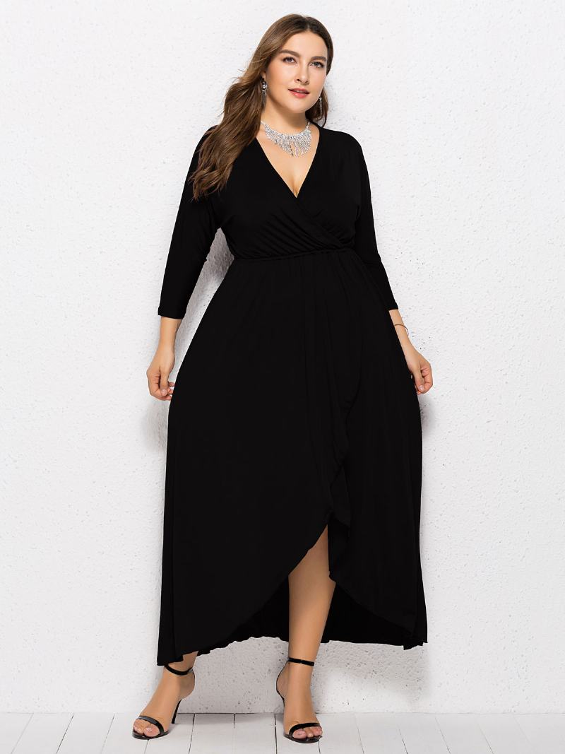 Γυναικείο Φόρεμα Maxi Plus Size Beep Μπλε Μακρυμάνικο Με Λαιμόκοψη V Υπερμεγέθη Μακρύ - Μαύρο