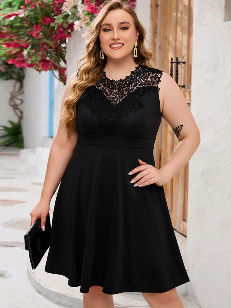 Γυναικείο Φόρεμα Plus Size Με Λαιμόκοψη Αμάνικα Casual Κοντά Φορέματα