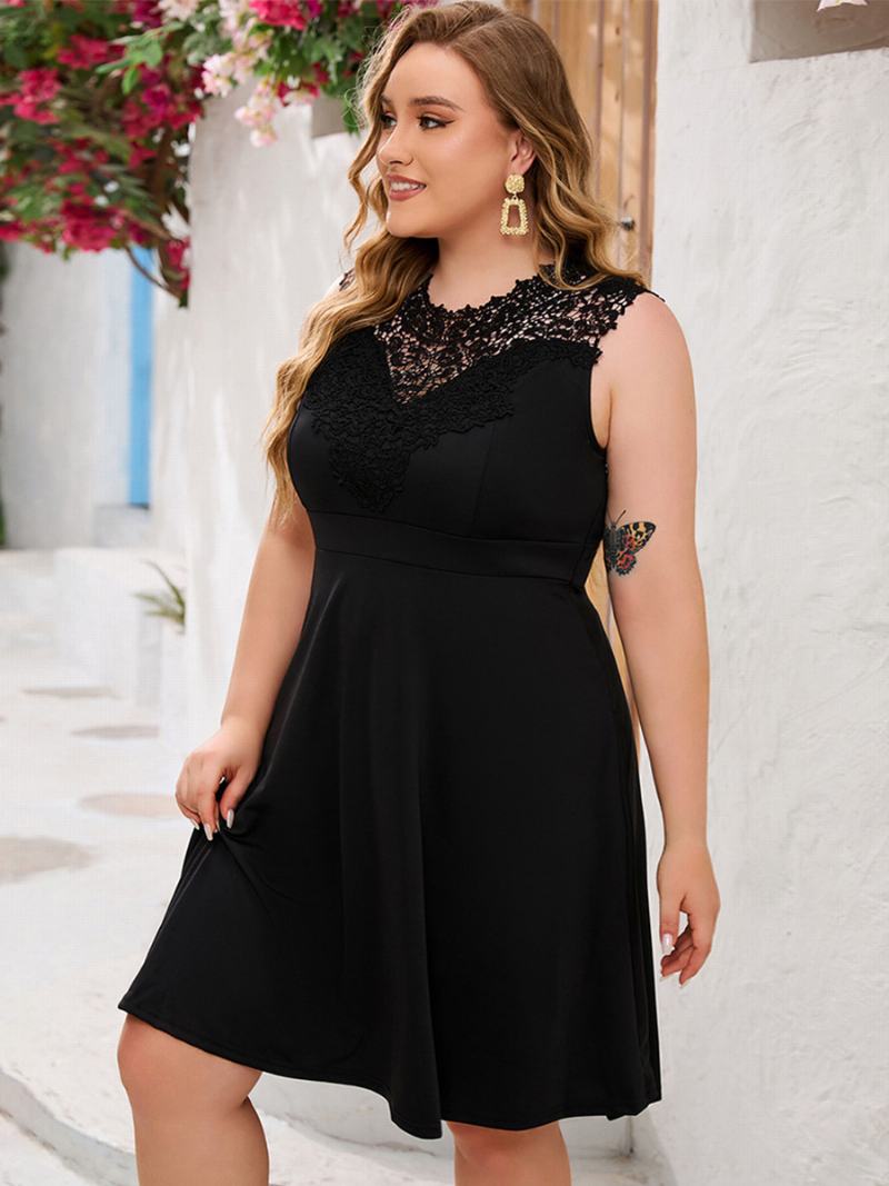 Γυναικείο Φόρεμα Plus Size Με Λαιμόκοψη Αμάνικα Casual Κοντά Φορέματα - Μαύρος