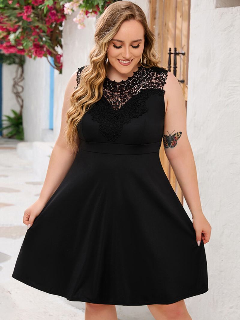 Γυναικείο Φόρεμα Plus Size Με Λαιμόκοψη Αμάνικα Casual Κοντά Φορέματα - Μαύρος