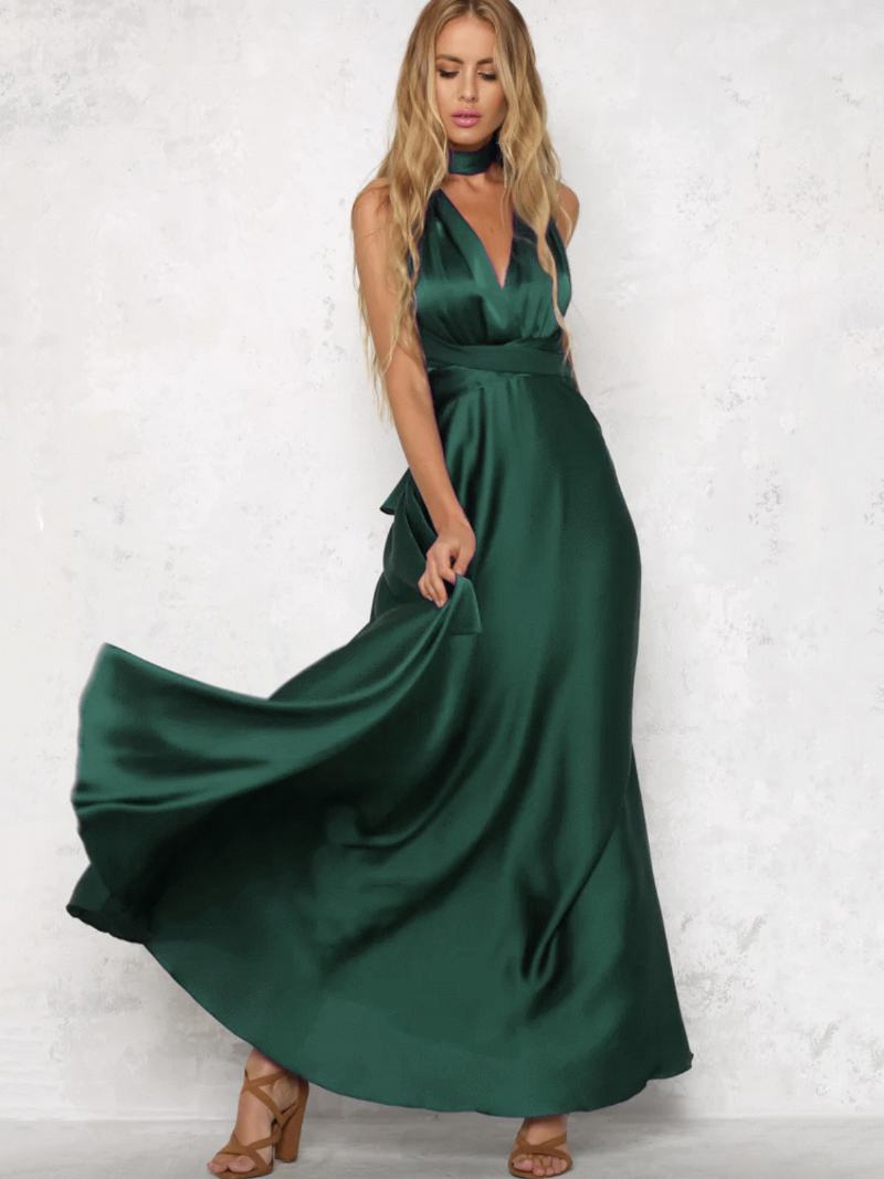 Γυναικείο Φόρεμα Μάξι Με Ανοιχτή Πλάτη Halter Plunge Crossover Waist Prom Dress