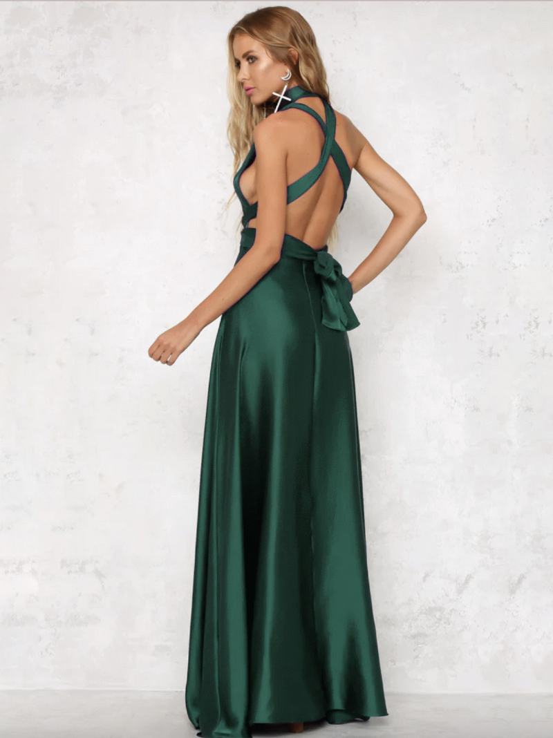 Γυναικείο Φόρεμα Μάξι Με Ανοιχτή Πλάτη Halter Plunge Crossover Waist Prom Dress - Πράσινο