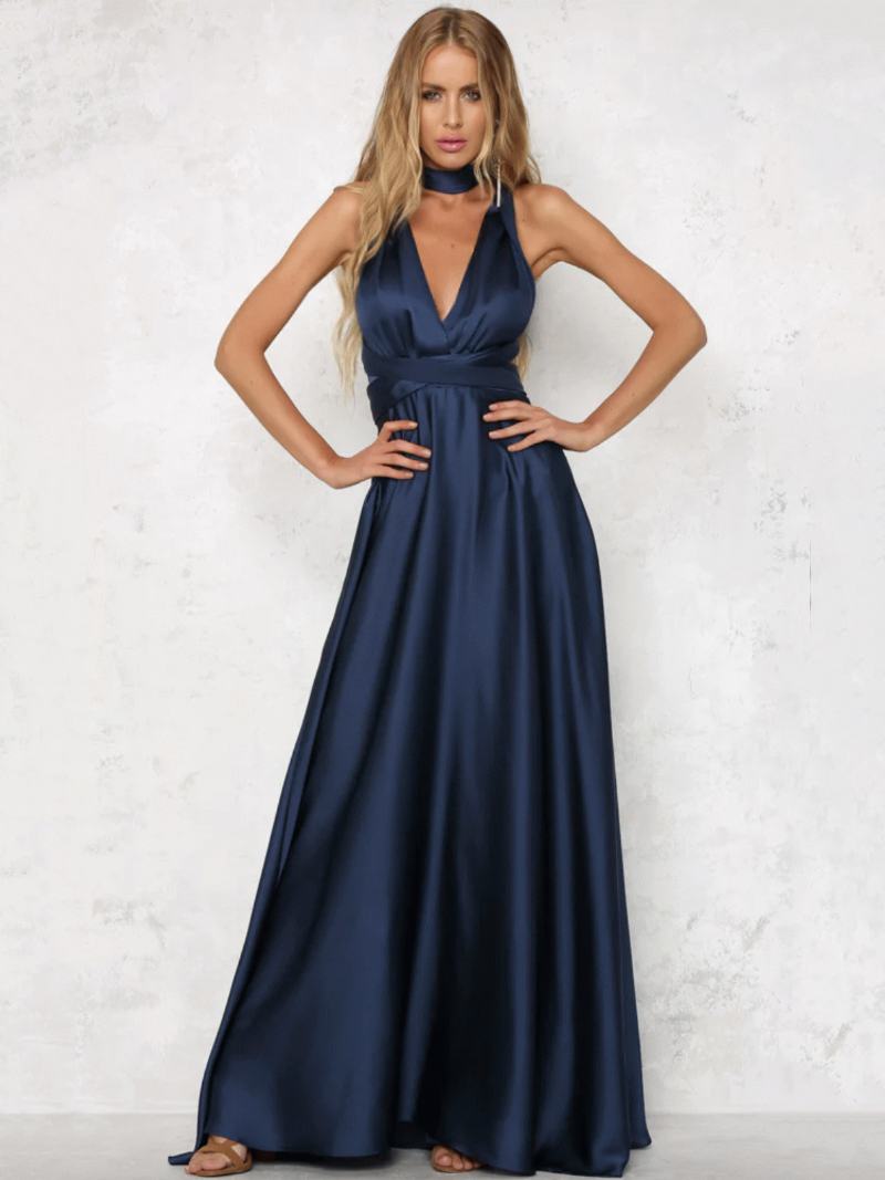 Γυναικείο Φόρεμα Μάξι Με Ανοιχτή Πλάτη Halter Plunge Crossover Waist Prom Dress - Σκούρο Ναυτικό