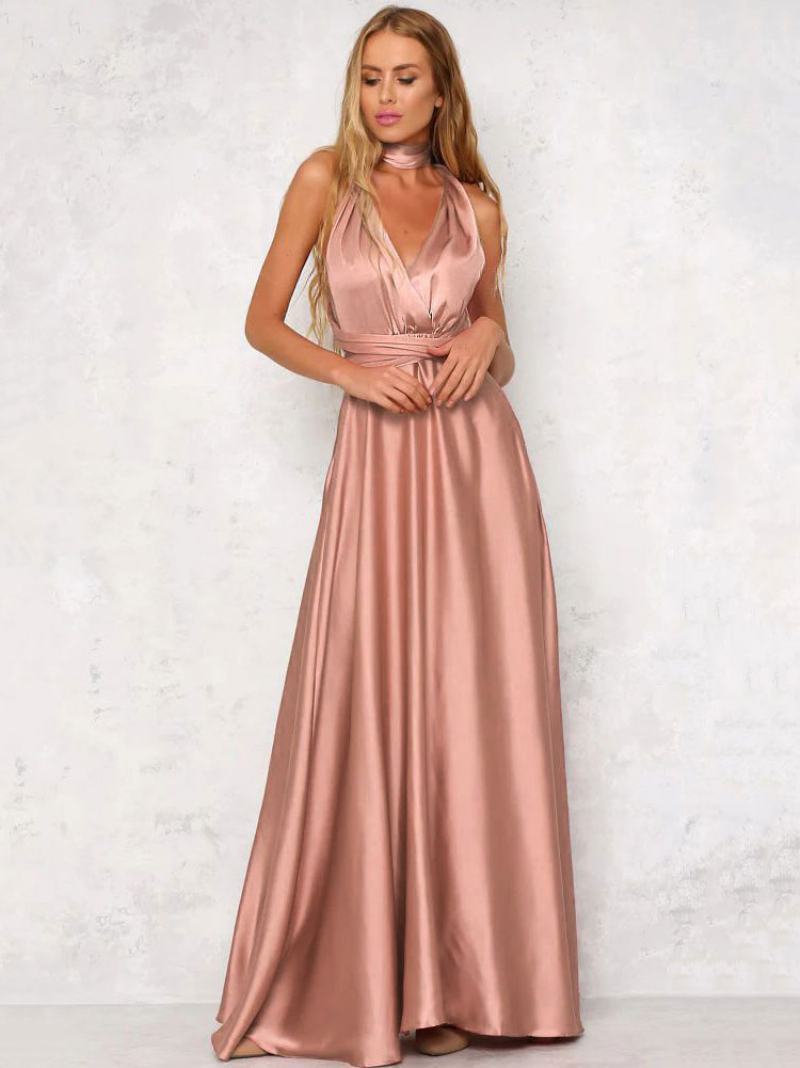 Γυναικείο Φόρεμα Μάξι Με Ανοιχτή Πλάτη Halter Plunge Crossover Waist Prom Dress - Κόκκινο Καρπούζι