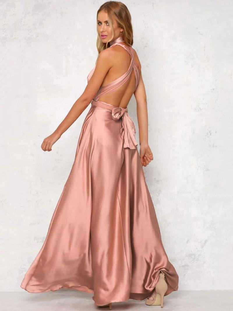 Γυναικείο Φόρεμα Μάξι Με Ανοιχτή Πλάτη Halter Plunge Crossover Waist Prom Dress - Κόκκινο Καρπούζι