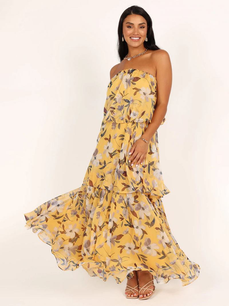 Γυναικείο Φόρεμα Σιφόν Layered Off The Shoulder Daily Casual Maxi Φορέματα - Κίτρινο