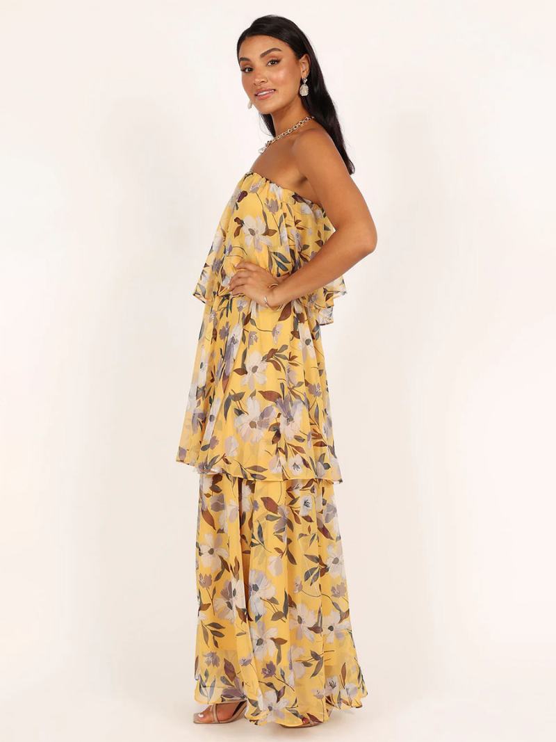 Γυναικείο Φόρεμα Σιφόν Layered Off The Shoulder Daily Casual Maxi Φορέματα - Κίτρινο