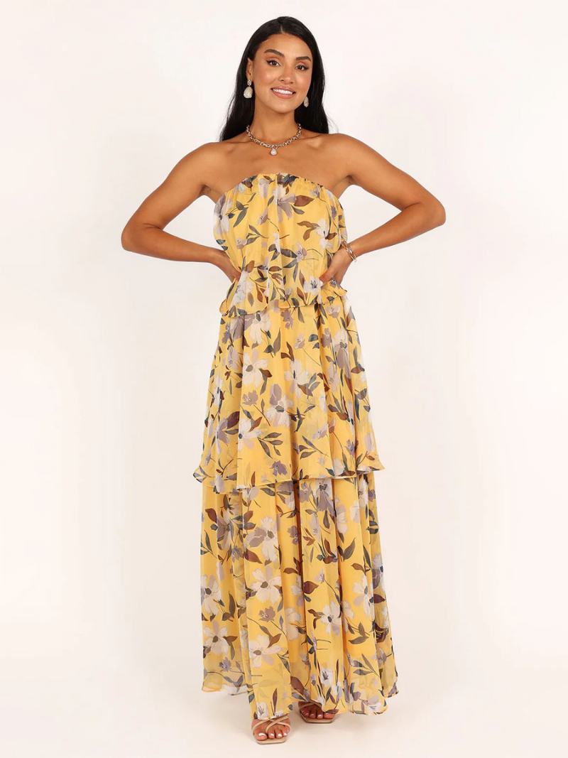 Γυναικείο Φόρεμα Σιφόν Layered Off The Shoulder Daily Casual Maxi Φορέματα - Κίτρινο