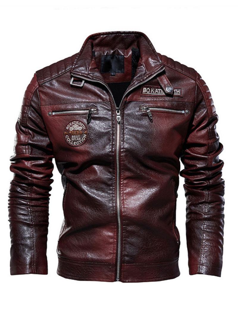 Δερμάτινο Ανδρικό Μπουφάν Chic Windbreaker Winter Burgundy Stylish Πανωφόρι